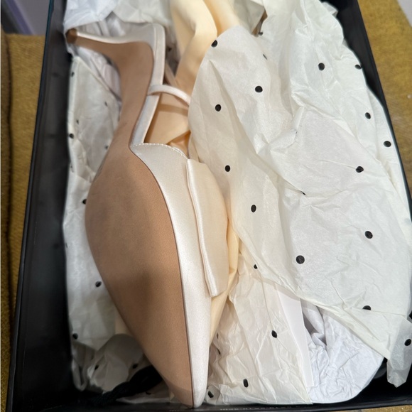 kate spade Cream Satin Pointed Toe Slingback Flats with Twist Bow - Picture 2 of 4